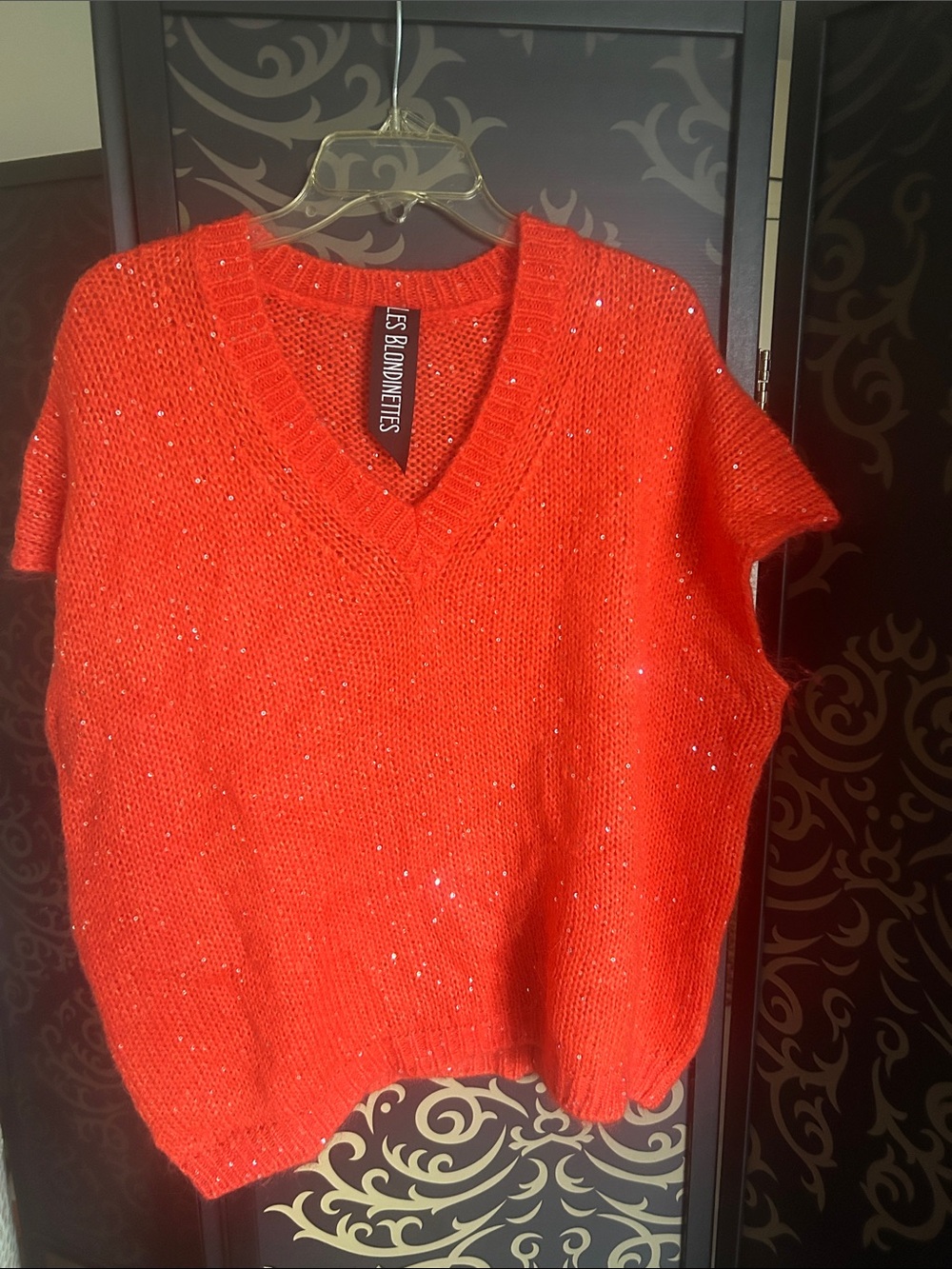 FS/NY Red Sequin V-Neck Sweater Vest